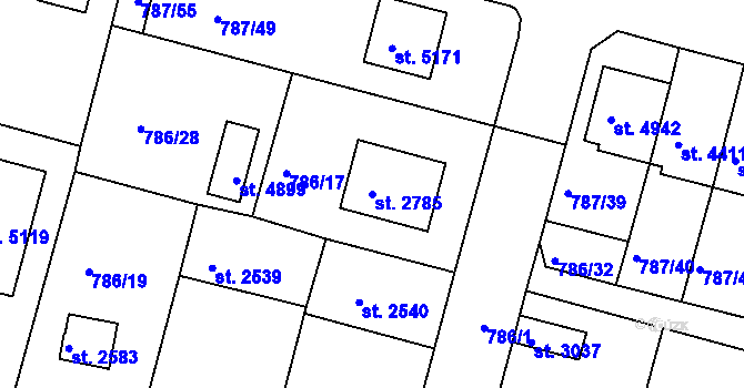 Parcela st. 2785 v KÚ Rokycany, Katastrální mapa