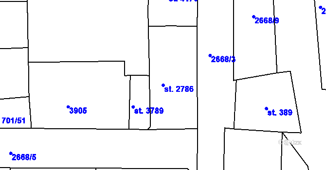 Parcela st. 2786 v KÚ Rokycany, Katastrální mapa