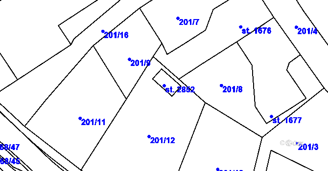 Parcela st. 2852 v KÚ Rokycany, Katastrální mapa