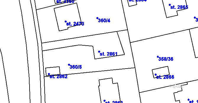 Parcela st. 2861 v KÚ Rokycany, Katastrální mapa