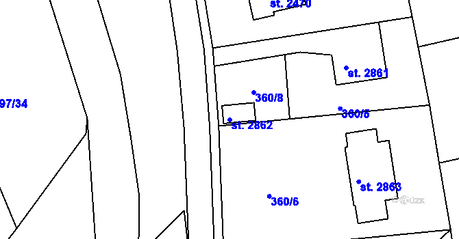 Parcela st. 2862 v KÚ Rokycany, Katastrální mapa
