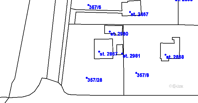 Parcela st. 2867 v KÚ Rokycany, Katastrální mapa