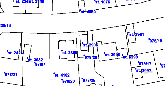 Parcela st. 2905 v KÚ Rokycany, Katastrální mapa