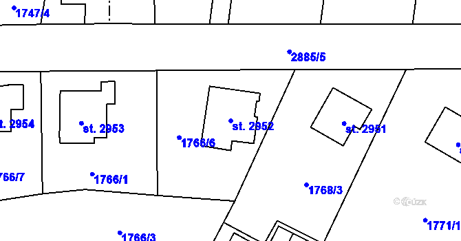 Parcela st. 2952 v KÚ Rokycany, Katastrální mapa