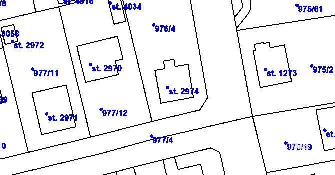 Parcela st. 2974 v KÚ Rokycany, Katastrální mapa