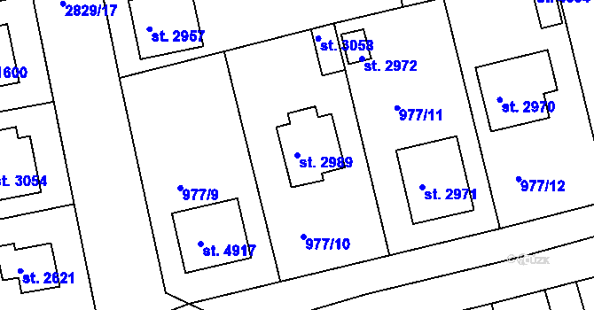 Parcela st. 2989 v KÚ Rokycany, Katastrální mapa