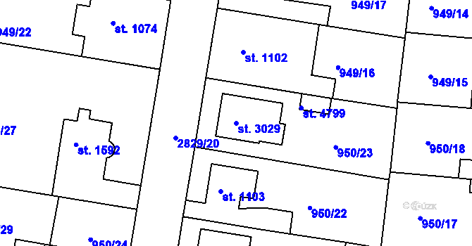 Parcela st. 3029 v KÚ Rokycany, Katastrální mapa