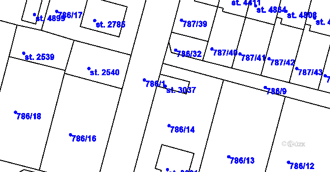 Parcela st. 3037 v KÚ Rokycany, Katastrální mapa