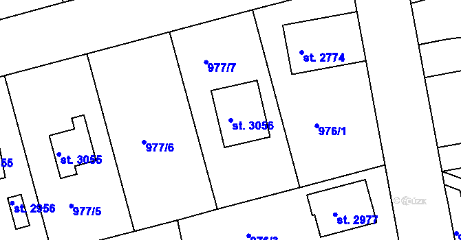 Parcela st. 3056 v KÚ Rokycany, Katastrální mapa