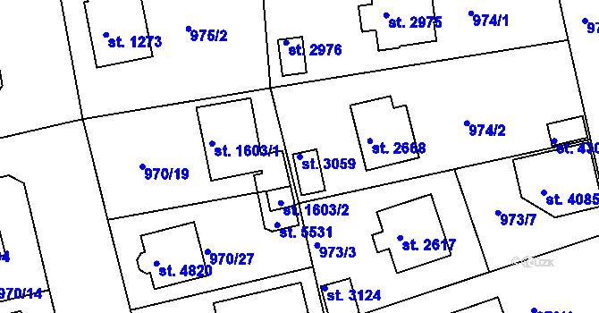 Parcela st. 3059 v KÚ Rokycany, Katastrální mapa