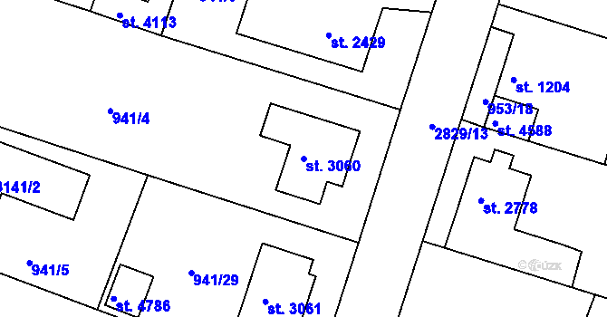 Parcela st. 3060 v KÚ Rokycany, Katastrální mapa
