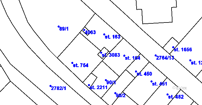 Parcela st. 3083 v KÚ Rokycany, Katastrální mapa