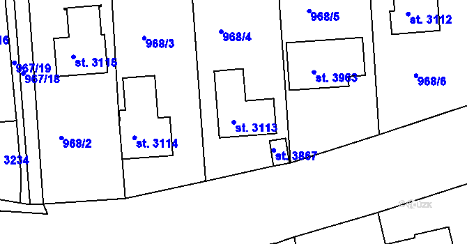 Parcela st. 3113 v KÚ Rokycany, Katastrální mapa