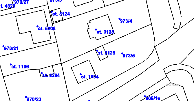 Parcela st. 3126 v KÚ Rokycany, Katastrální mapa