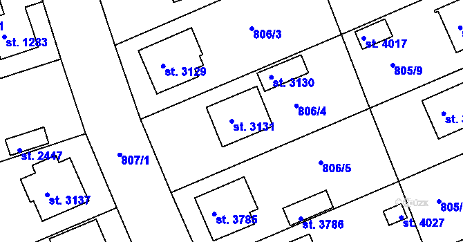 Parcela st. 3131 v KÚ Rokycany, Katastrální mapa