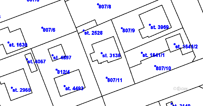 Parcela st. 3138 v KÚ Rokycany, Katastrální mapa