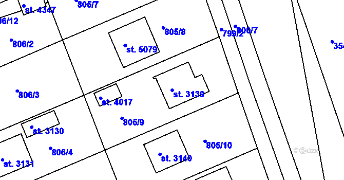 Parcela st. 3139 v KÚ Rokycany, Katastrální mapa