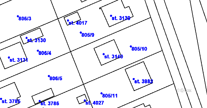 Parcela st. 3140 v KÚ Rokycany, Katastrální mapa