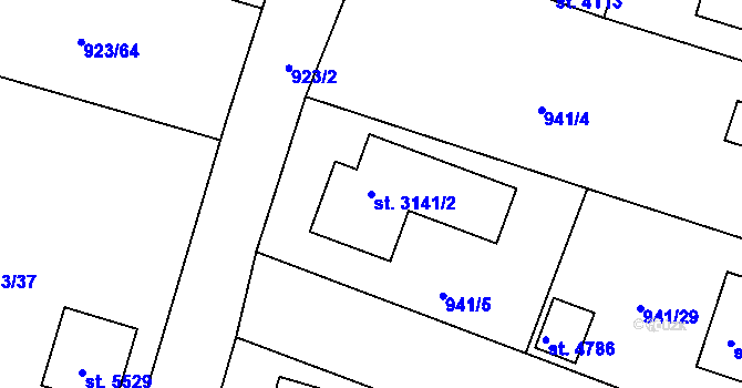Parcela st. 3141/2 v KÚ Rokycany, Katastrální mapa