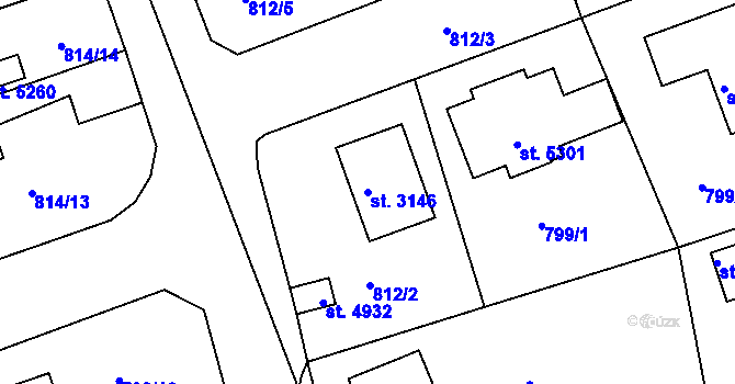 Parcela st. 3146 v KÚ Rokycany, Katastrální mapa