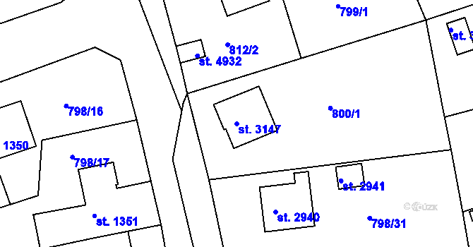 Parcela st. 3147 v KÚ Rokycany, Katastrální mapa