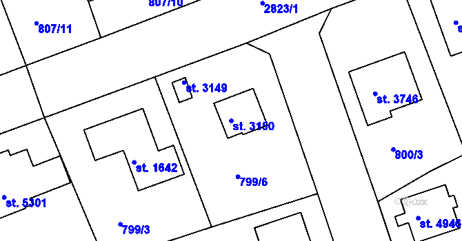 Parcela st. 3150 v KÚ Rokycany, Katastrální mapa