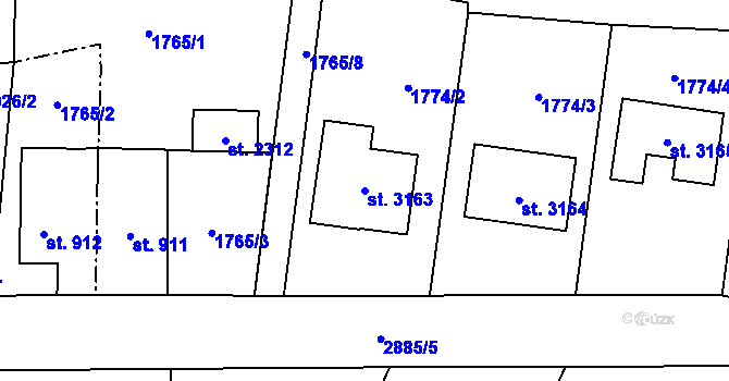 Parcela st. 3163 v KÚ Rokycany, Katastrální mapa