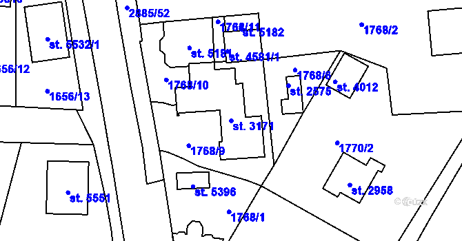 Parcela st. 3171 v KÚ Rokycany, Katastrální mapa