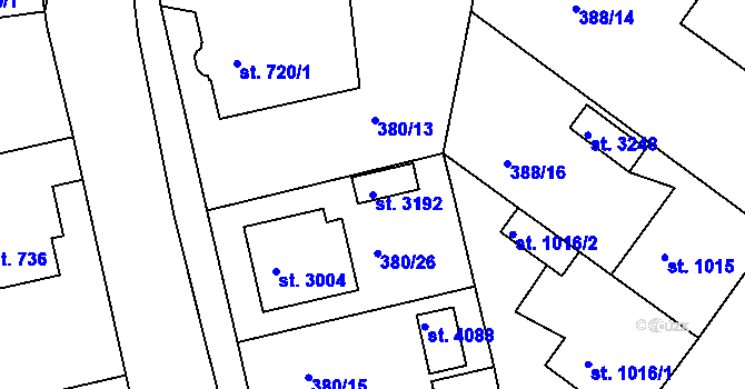 Parcela st. 3192 v KÚ Rokycany, Katastrální mapa