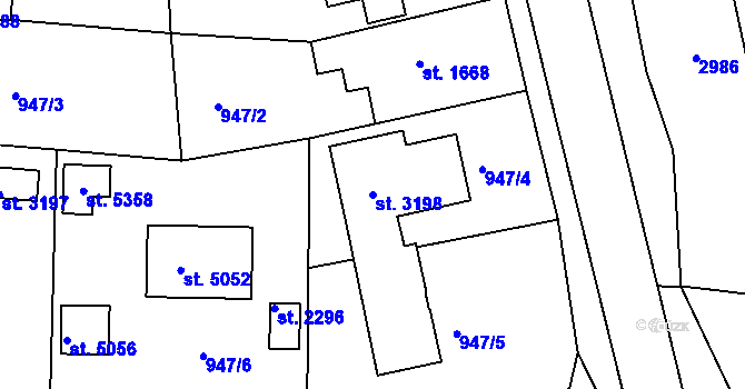 Parcela st. 3198 v KÚ Rokycany, Katastrální mapa
