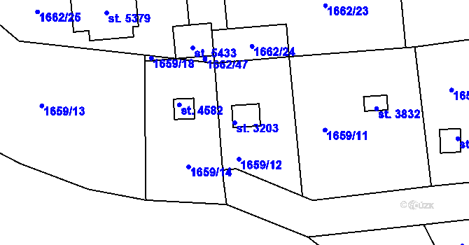 Parcela st. 3203 v KÚ Rokycany, Katastrální mapa