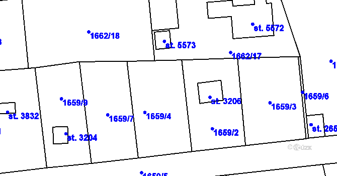 Parcela st. 3205 v KÚ Rokycany, Katastrální mapa