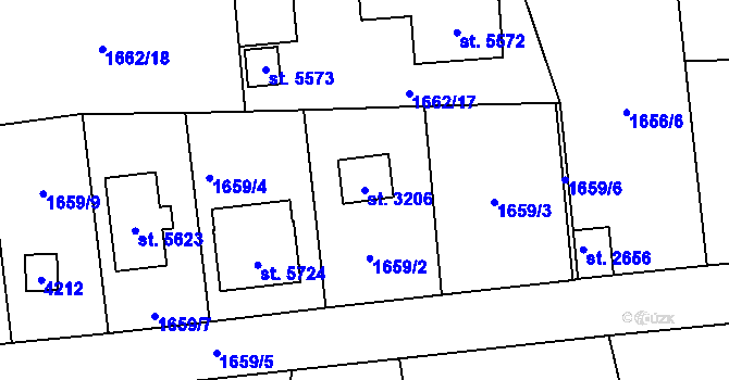 Parcela st. 3206 v KÚ Rokycany, Katastrální mapa