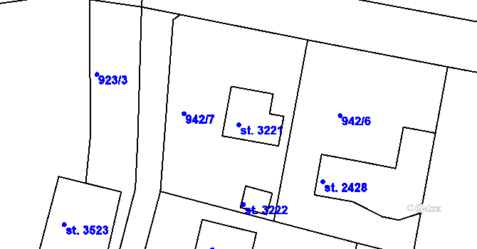 Parcela st. 3221 v KÚ Rokycany, Katastrální mapa