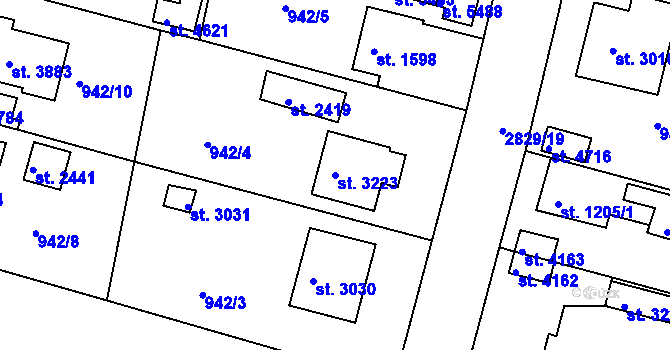 Parcela st. 3223 v KÚ Rokycany, Katastrální mapa