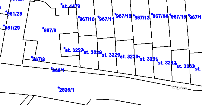 Parcela st. 3229 v KÚ Rokycany, Katastrální mapa