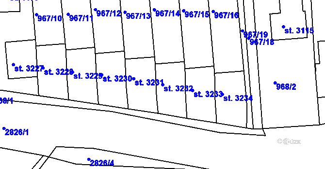 Parcela st. 3232 v KÚ Rokycany, Katastrální mapa
