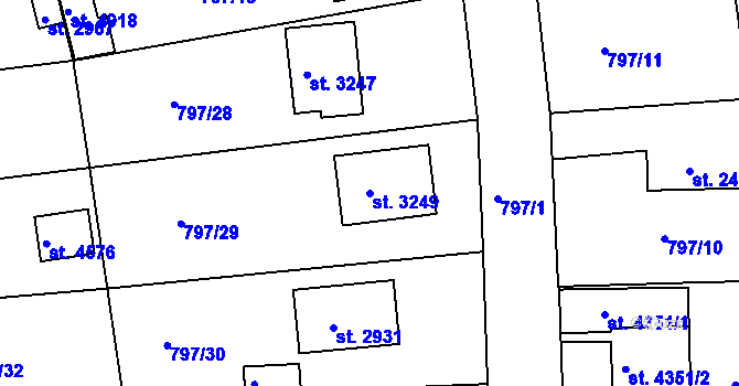 Parcela st. 3249 v KÚ Rokycany, Katastrální mapa