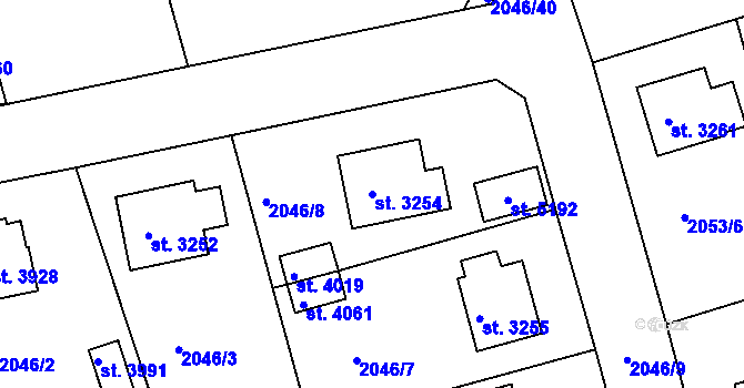 Parcela st. 3254 v KÚ Rokycany, Katastrální mapa