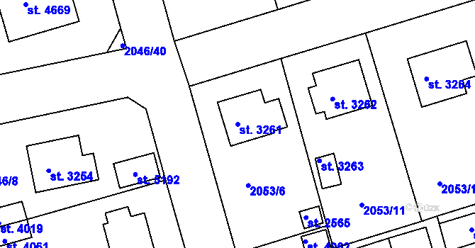 Parcela st. 3261 v KÚ Rokycany, Katastrální mapa