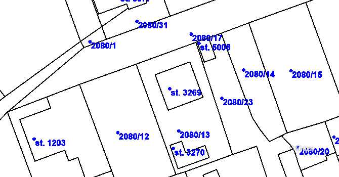 Parcela st. 3269 v KÚ Rokycany, Katastrální mapa