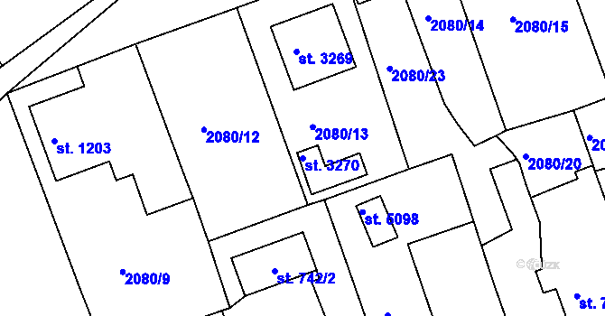 Parcela st. 3270 v KÚ Rokycany, Katastrální mapa
