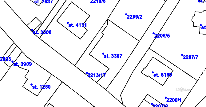 Parcela st. 3307 v KÚ Rokycany, Katastrální mapa