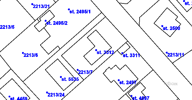 Parcela st. 3312 v KÚ Rokycany, Katastrální mapa