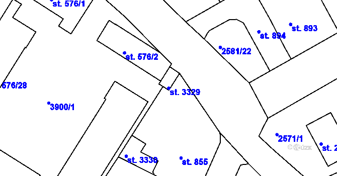 Parcela st. 3329 v KÚ Rokycany, Katastrální mapa