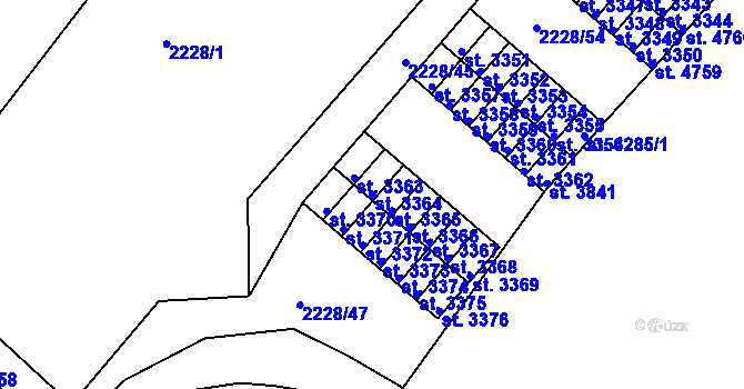 Parcela st. 3364 v KÚ Rokycany, Katastrální mapa