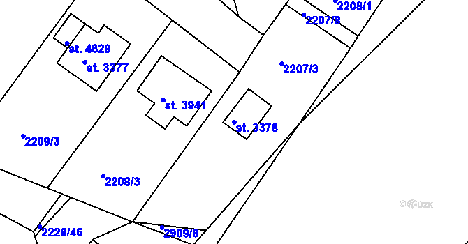 Parcela st. 3378 v KÚ Rokycany, Katastrální mapa