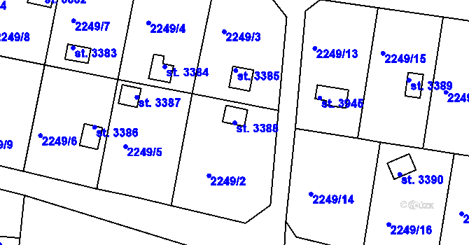 Parcela st. 3388 v KÚ Rokycany, Katastrální mapa
