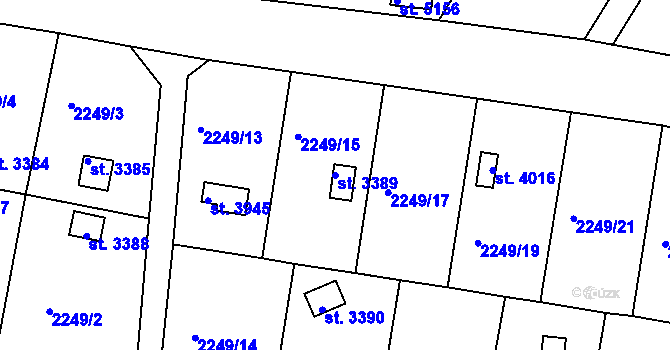 Parcela st. 3389 v KÚ Rokycany, Katastrální mapa