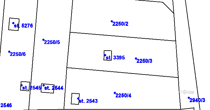 Parcela st. 3395 v KÚ Rokycany, Katastrální mapa